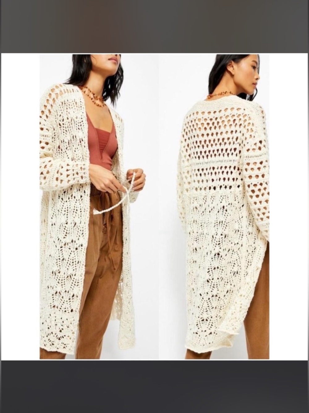 Free People Free People Sweet Talker Long Crochet Cardigan, cream - Size M